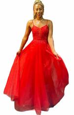 Lara Red Lace up Corset Gown